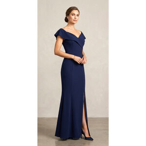 Alexa B Nites Navy Blue Formal Long Gown Dress 6P Petiite draped neckline
